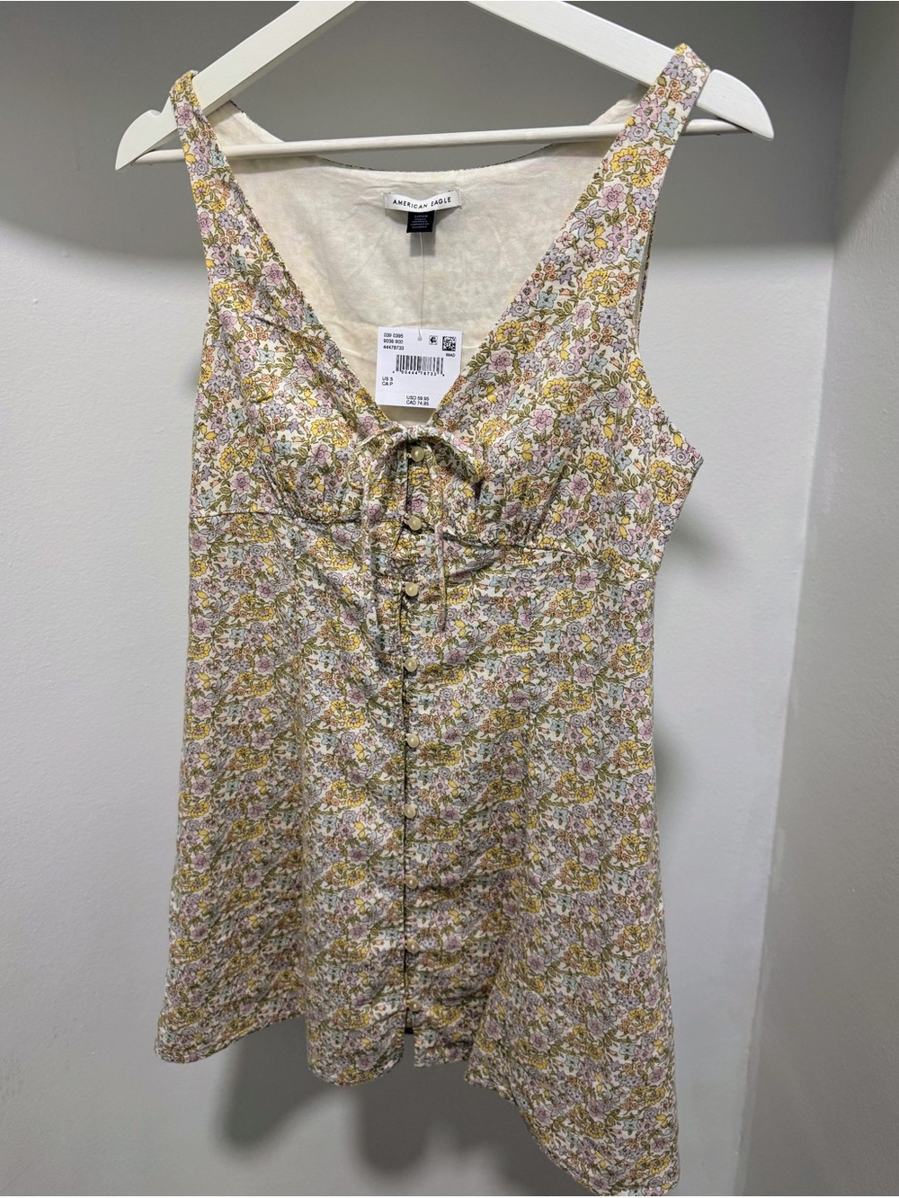 American Eagle Outfitters Floral Tie-Front Camisole Dress - Yellow & Pink